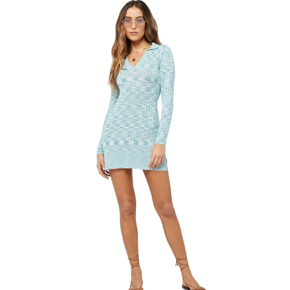 L*Space Ariat long sleeve blue knit beach dress New